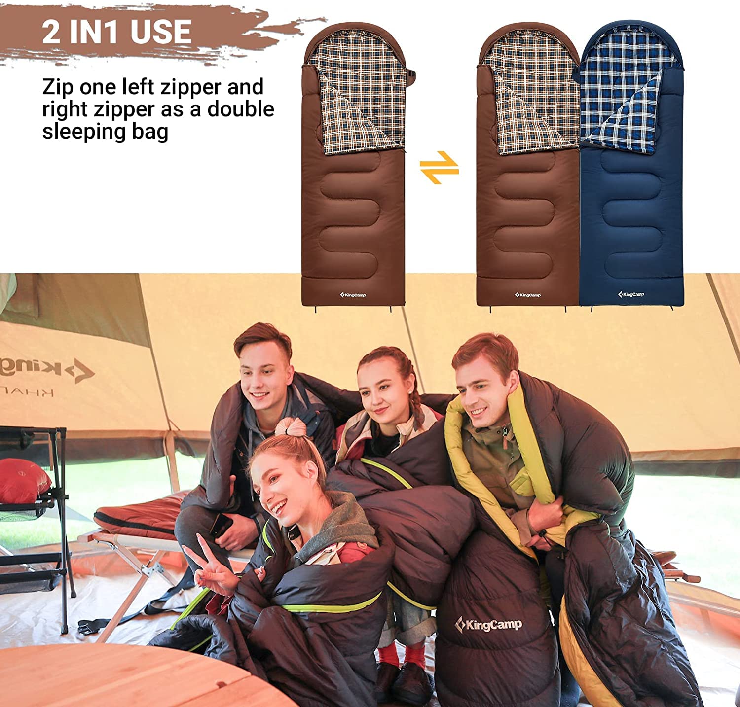 KingCamp CLOUDY 400 Sleeping Bag-Envelope With Hood