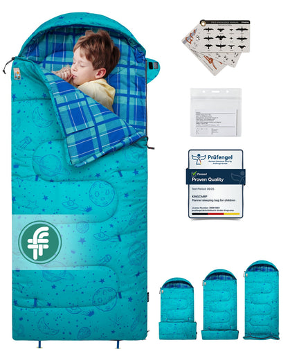 KingCamp Galaxy Zoo Children's Sleeping Bag – Adjustable Length for Growing Kids | 3 Season Camping & Sleepovers