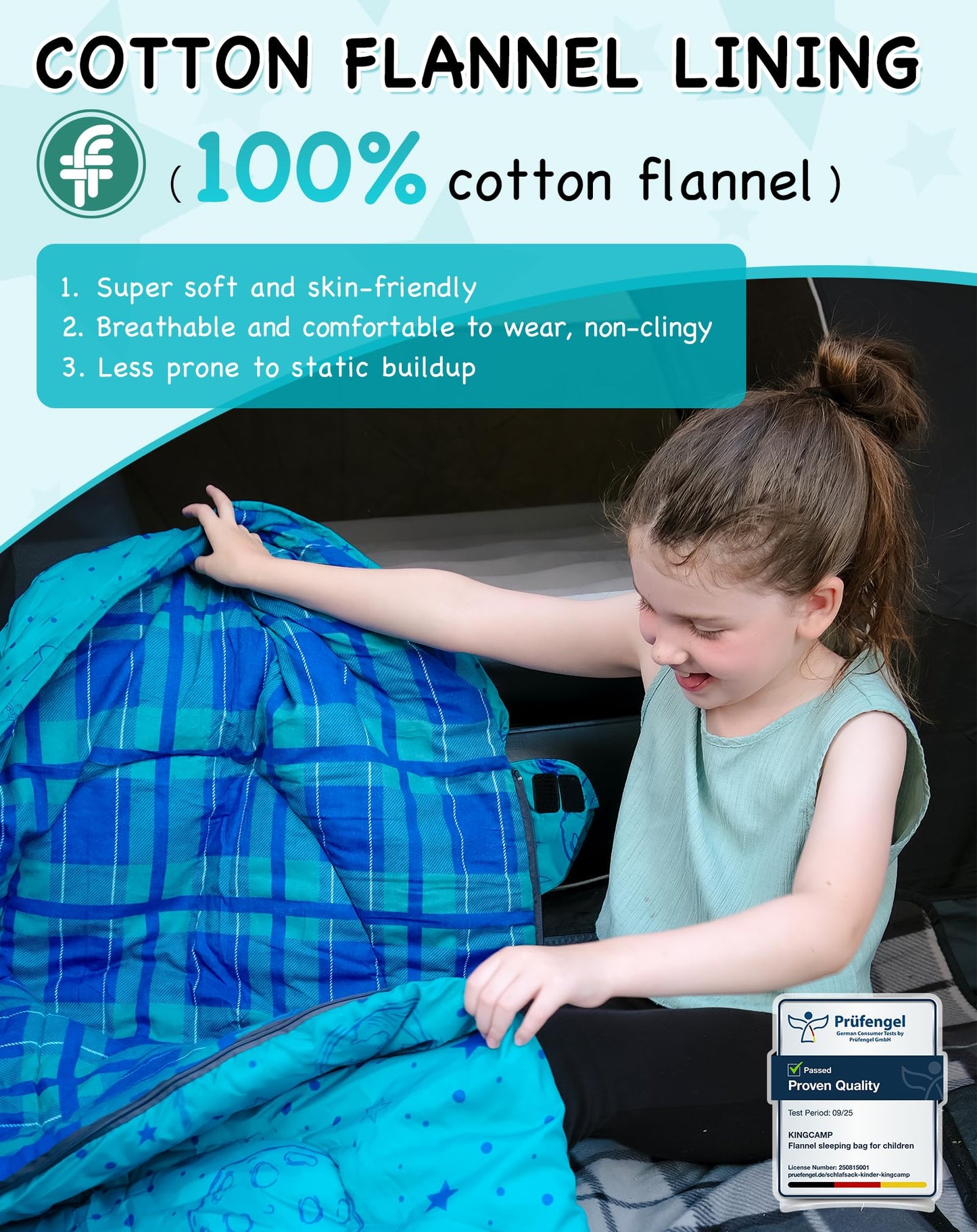 KingCamp Galaxy Zoo Children's Sleeping Bag – Adjustable Length for Growing Kids | 3 Season Camping & Sleepovers