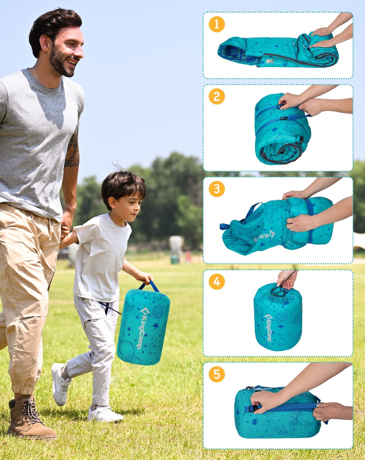 KingCamp Galaxy Zoo Children's Sleeping Bag – Adjustable Length for Growing Kids | 3 Season Camping & Sleepovers