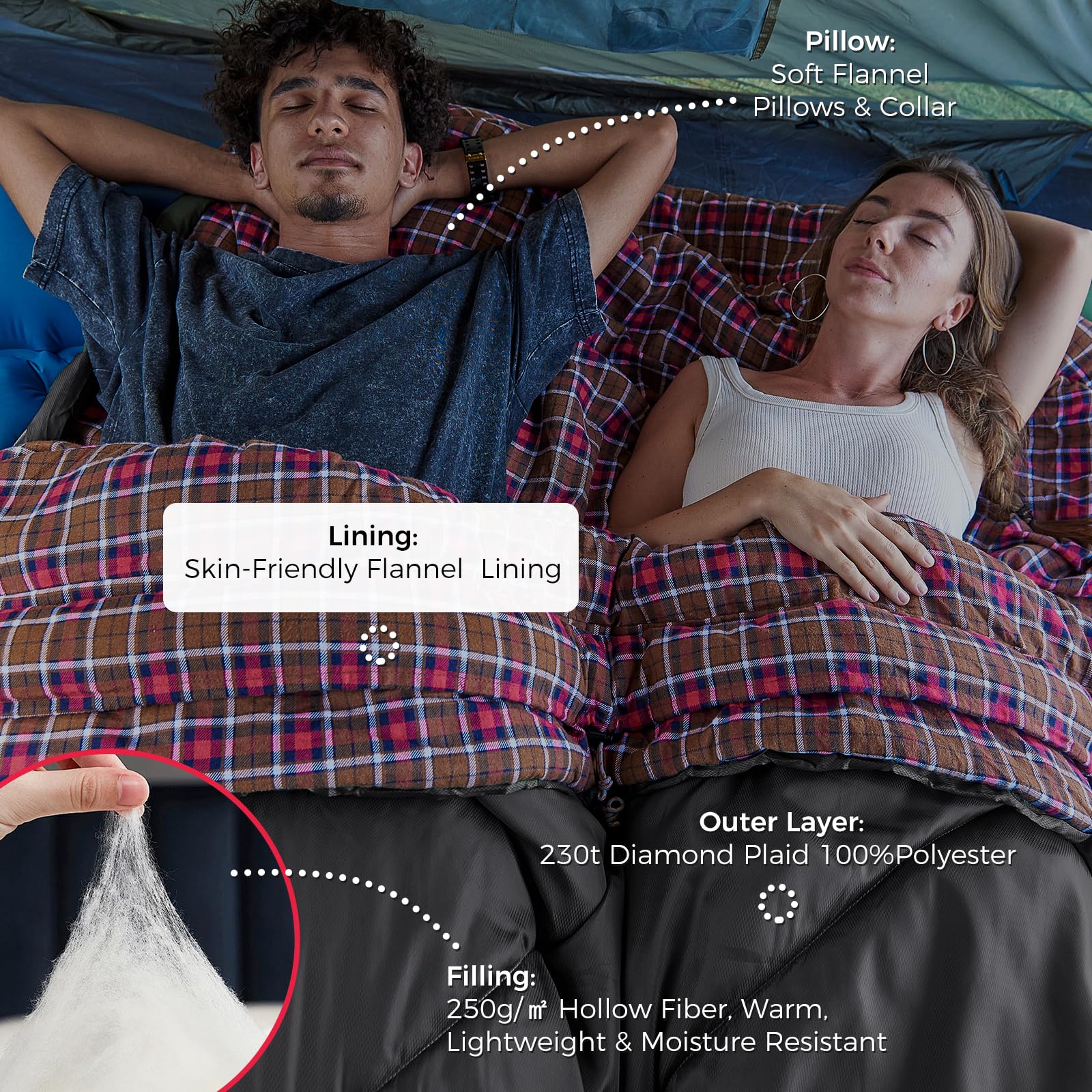 KingCamp FREESPACE 250D Double-Sized Sleeping Bag Lightweight and Moisture Resistant