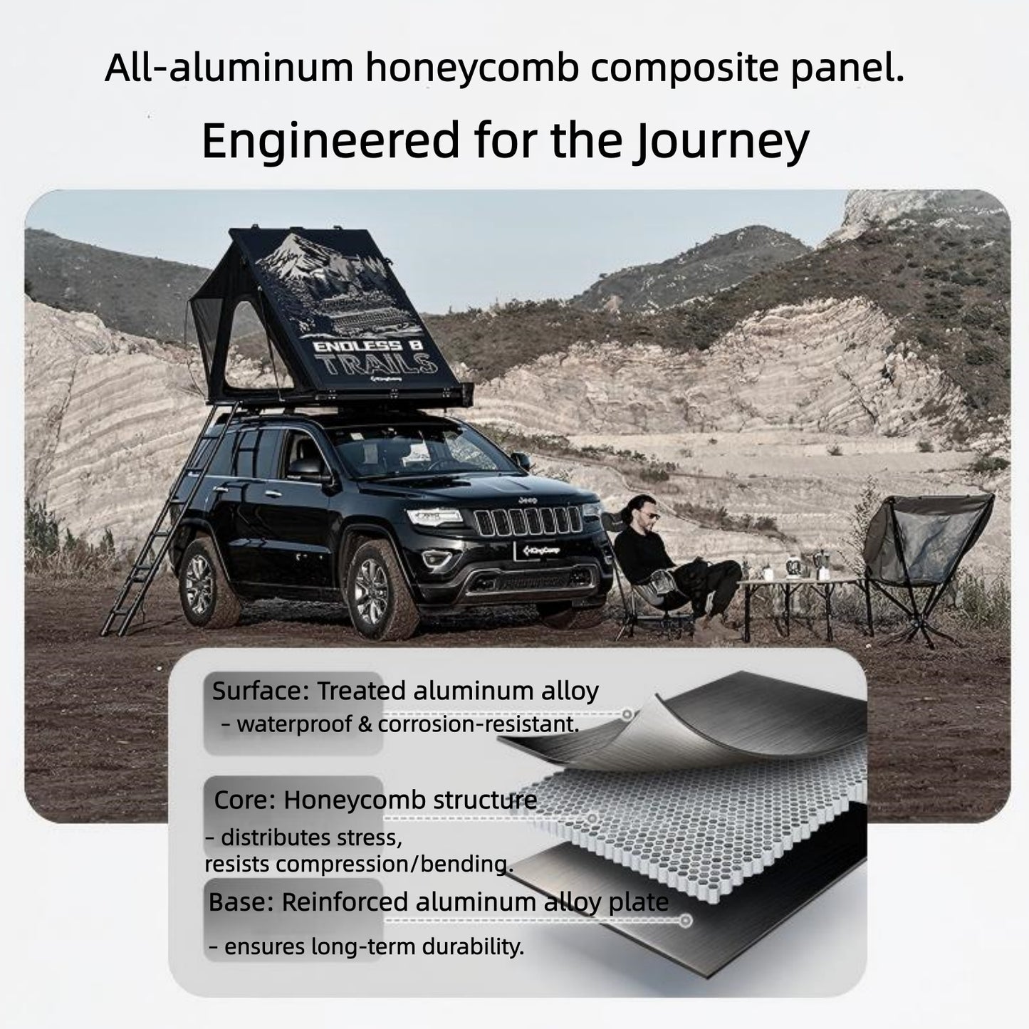 KingCamp ENDLESS 8 Rooftop Tent – Ultra-Thin 8cm Hard Shell, Waterproof & Lightweight for 4x4 & SUV Overlanding