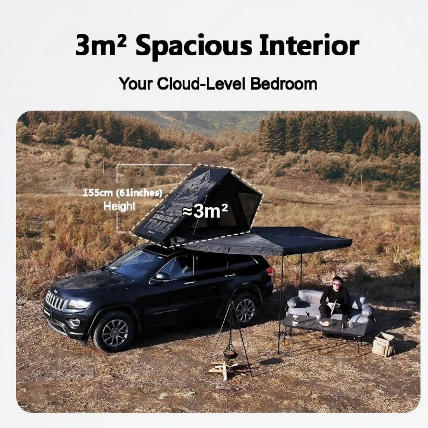 KingCamp ENDLESS 8 Rooftop Tent – Ultra-Thin 8cm Hard Shell, Waterproof & Lightweight for 4x4 & SUV Overlanding