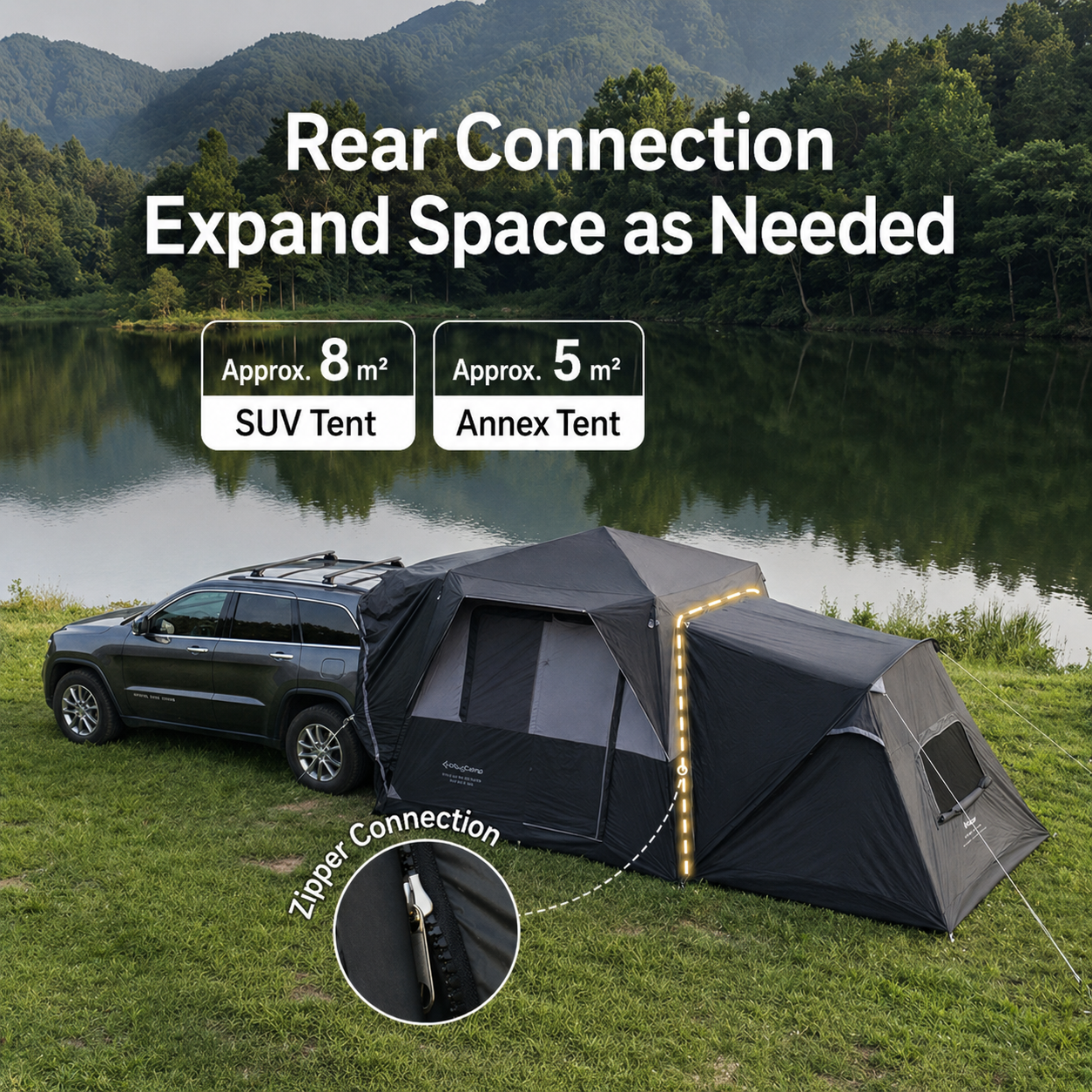 NEW | KingCamp BOUNDLESS X3 PRO Bedroom - Expandable Sleeping Attachment for SUV Tent, 3-4 Person Waterproof Shelter, Connects via Zipper