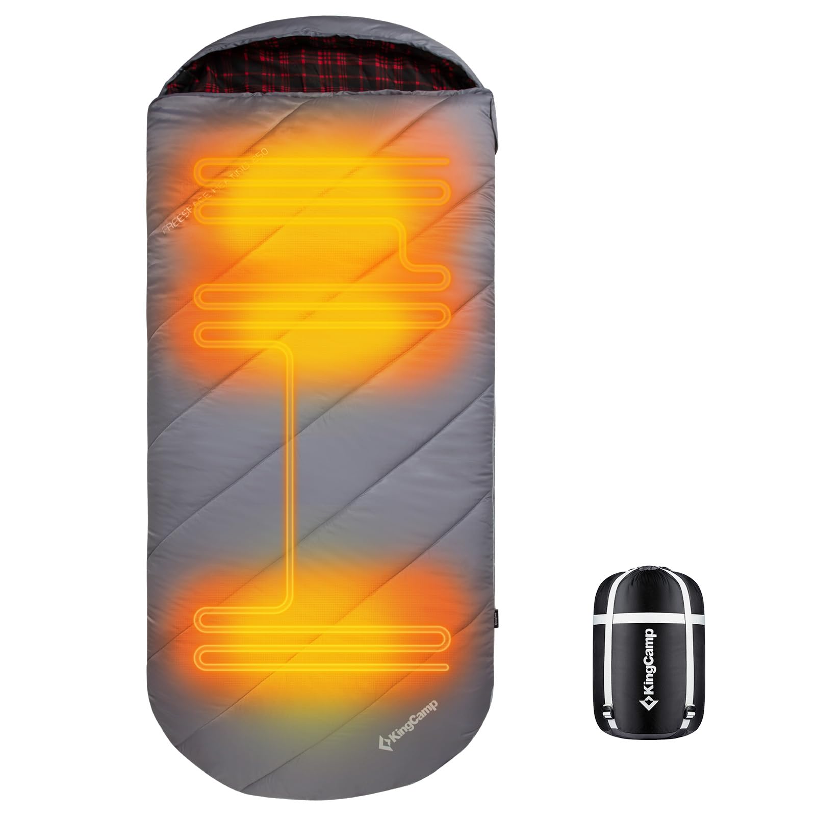 KingCamp FREESPACE HEATING 250 Heated Sleeping Bag ¨C Extra Wide, Cold Weather & Fast-Warming (17¡ãF to 54¡ãF)