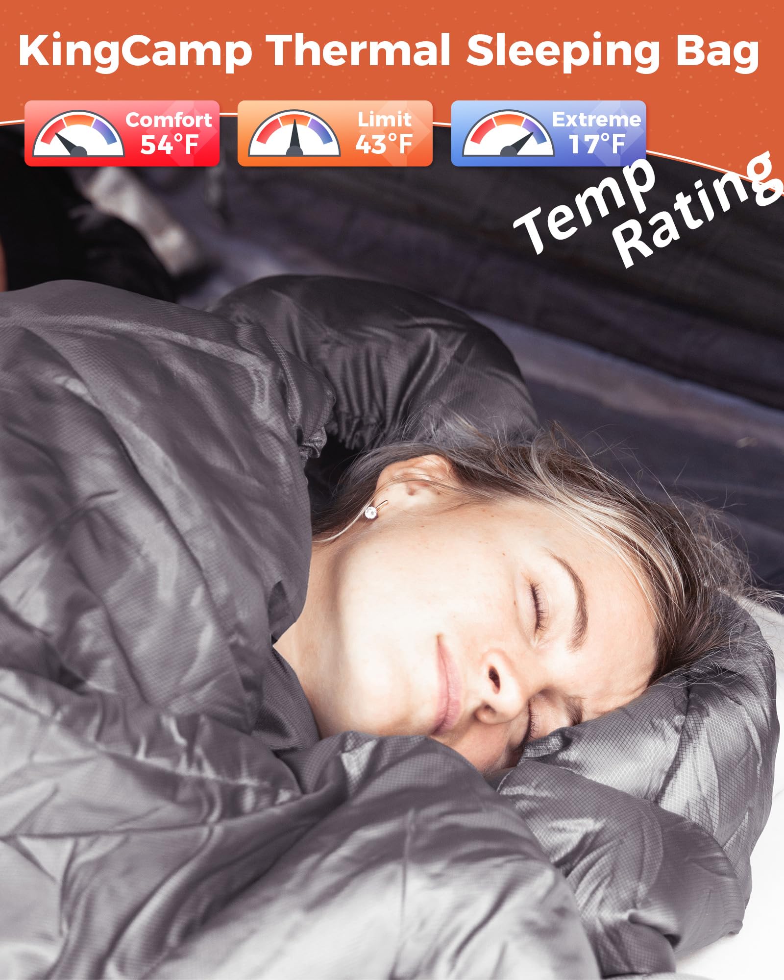 KingCamp Thermal Heated Sleeping Bag ¨C Extra Wide, Cold Weather & Fast-Warming (17¡ãF to 54¡ãF)