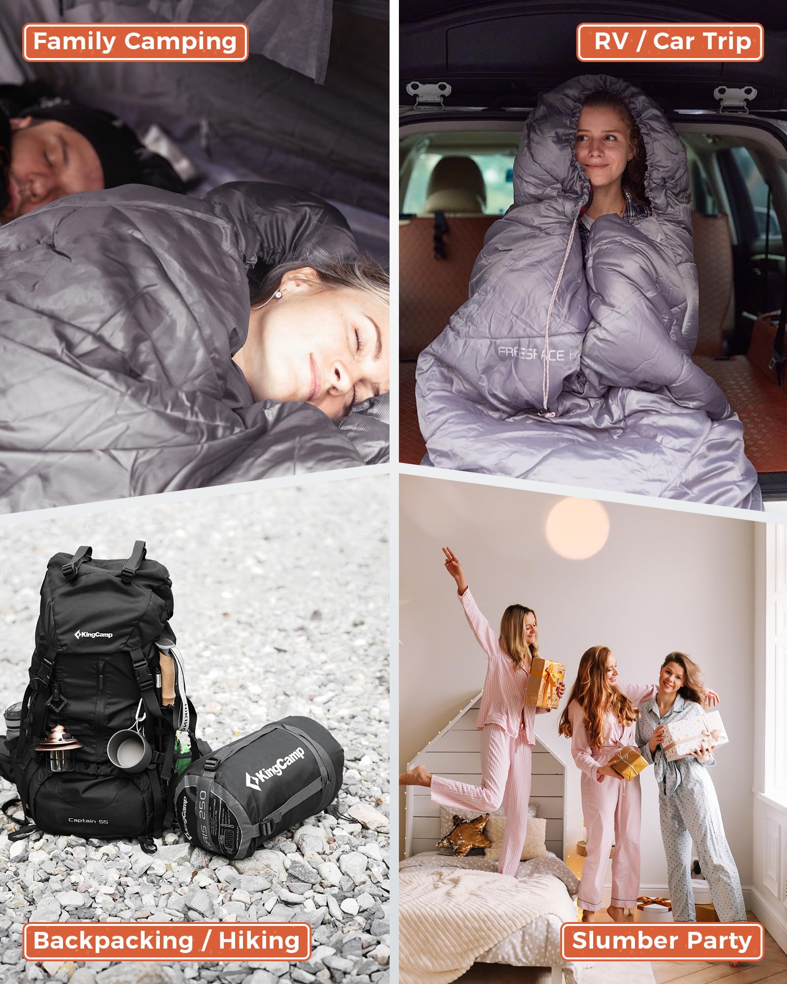 KingCamp FREESPACE HEATING 250 Heated Sleeping Bag ¨C Extra Wide, Cold Weather & Fast-Warming (17¡ãF to 54¡ãF)