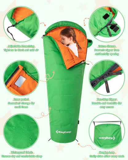 KingCamp Kids Mummy Sleeping Bag with Inner Pocket and Waterproof Fabric