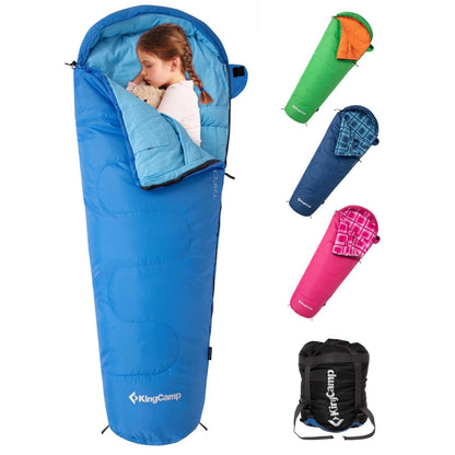 KingCamp Kids Mummy Sleeping Bag - 100% Cotton Flannel Lining Blue