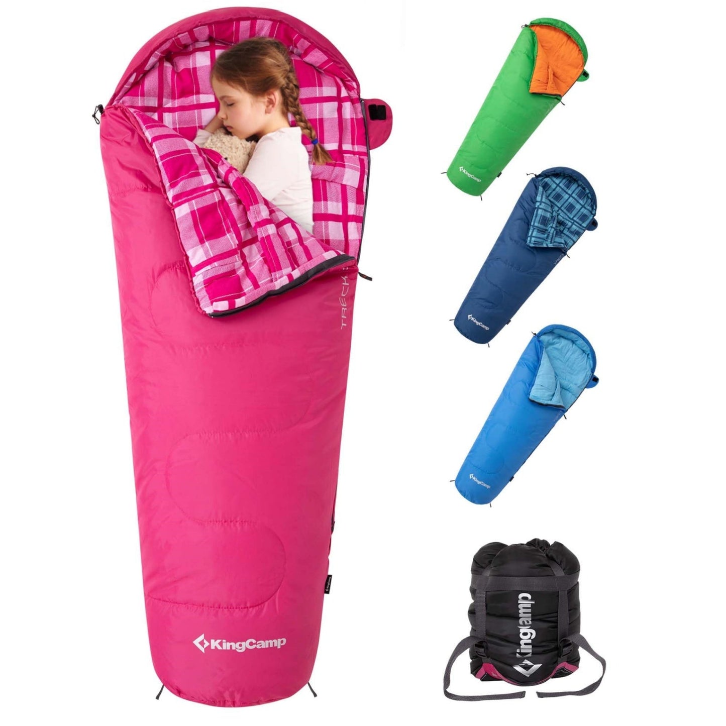 KingCamp Kids Mummy Sleeping Bag - 3-Season Warm & Snug Fit for Camping, Ages 8-12 (up to 4'7" Tall) Pink