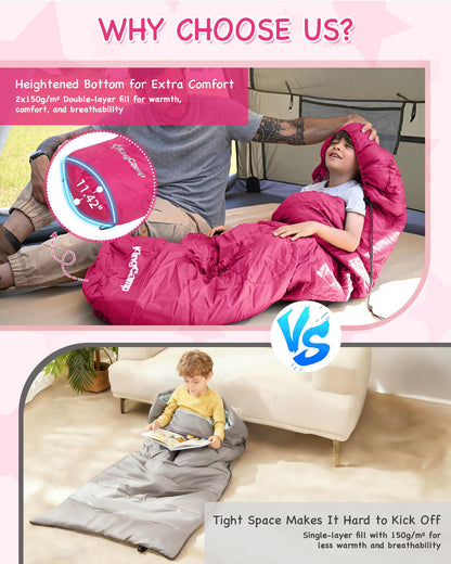 KingCamp Kids Mummy Sleeping Bag with Heightened Bottom for Extra Comfort