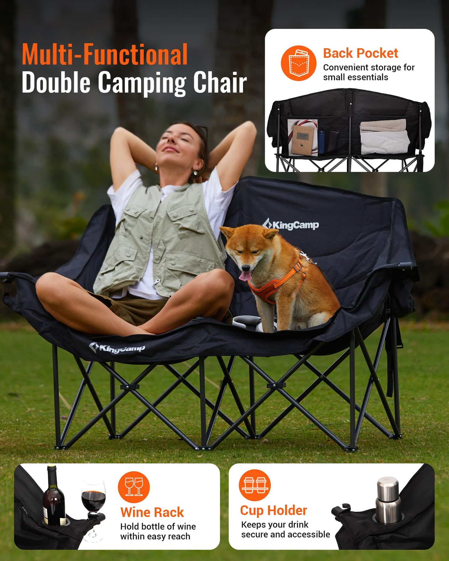 KingCamp Oversize Double Camping Loveseat with Back Pocket