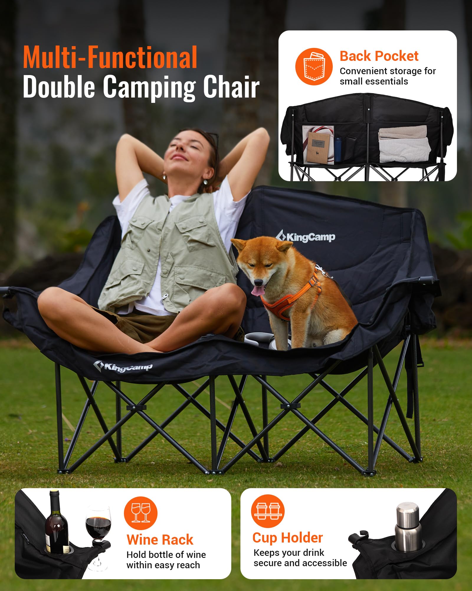 KingCamp Oversize Double Camping Loveseat with Back Pocket