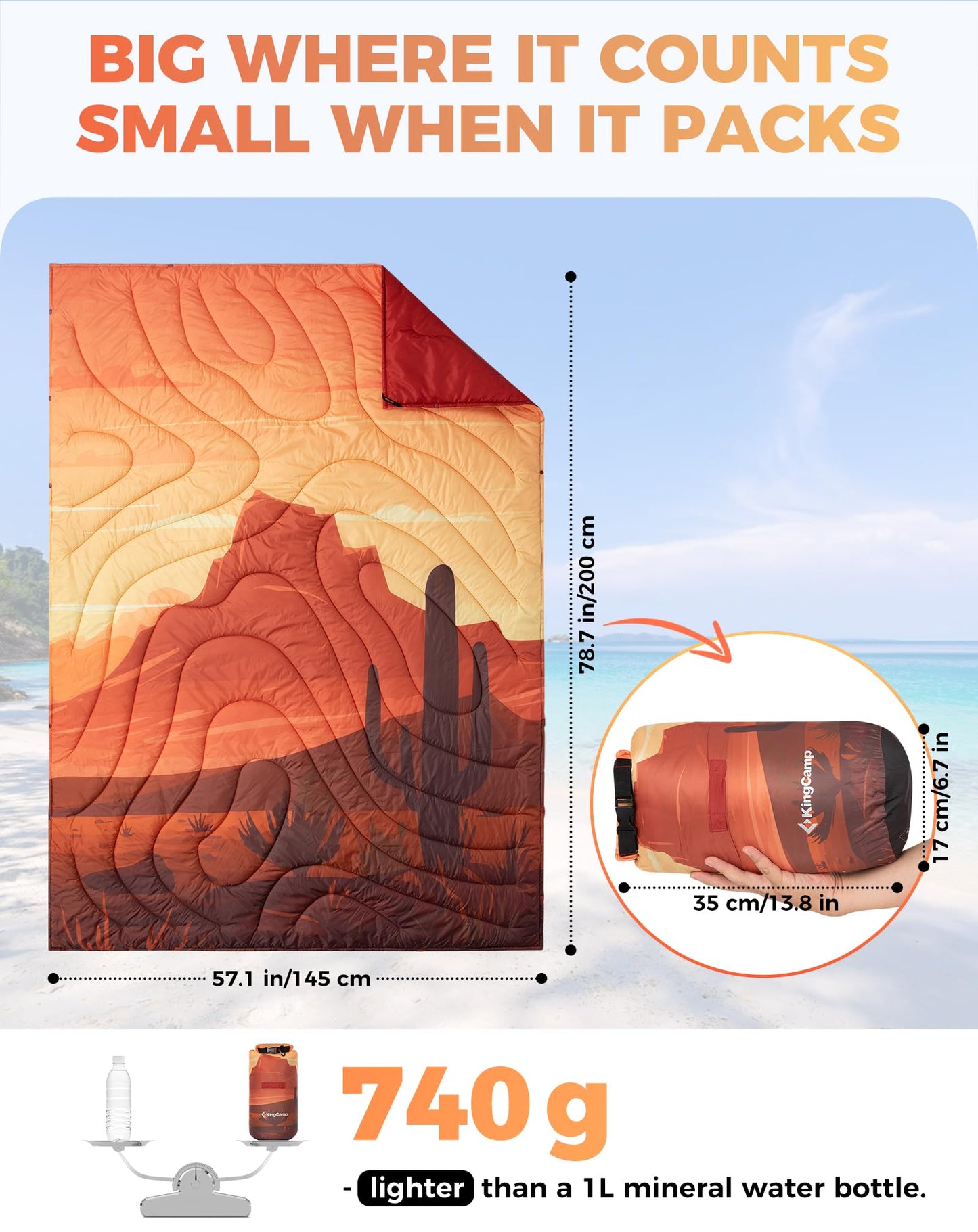 KingCamp SMART 150 XL Ultralight Camping Blanket â€?Packable, Wearable & Water-Repellent for Outdoor & Stadium Use