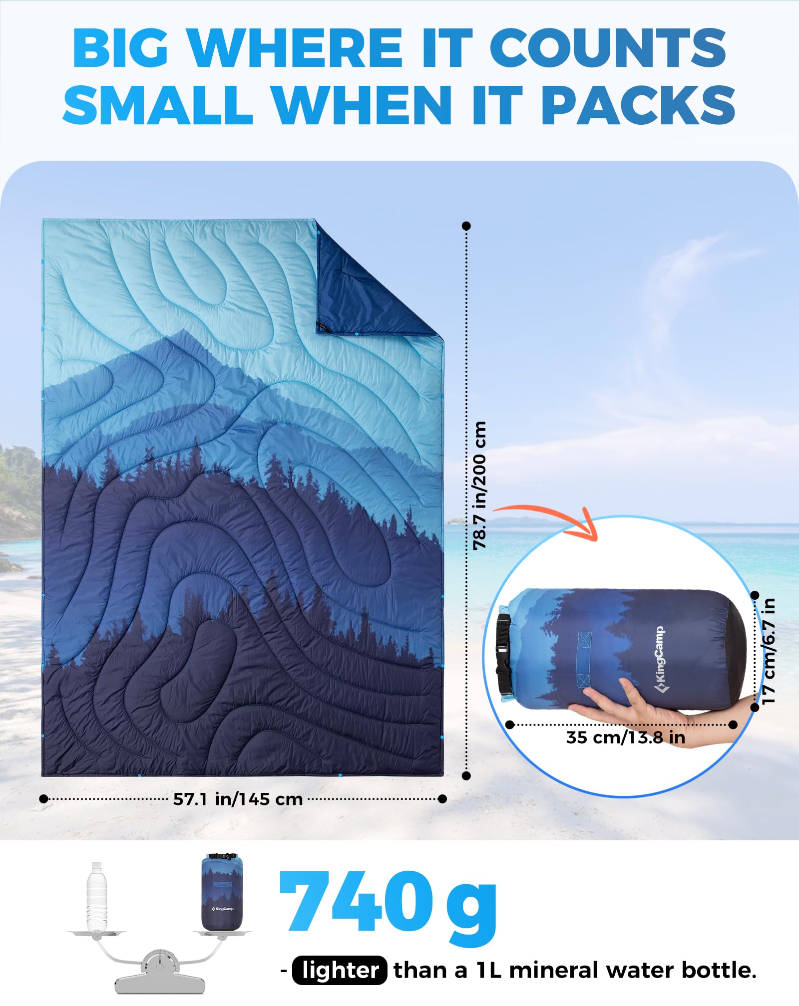 KingCamp SMART 150 XL Ultralight Camping Blanket â€?Packable, Wearable & Water-Repellent for Outdoor & Stadium Use