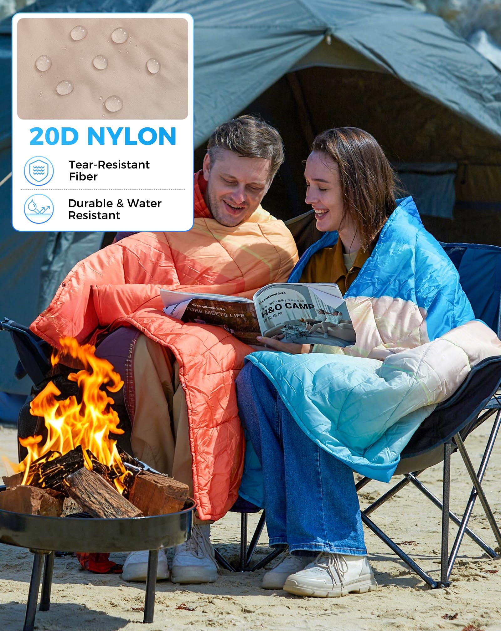 KingCamp SMART 150 XL Ultralight Camping Blanket â€?Packable, Wearable & Water-Repellent for Outdoor & Stadium Use