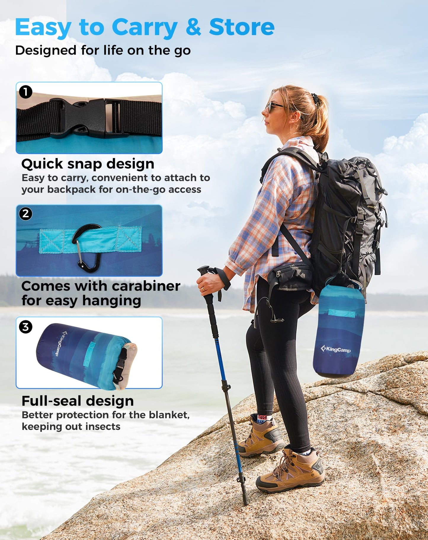 KingCamp SMART 150 XL Ultralight Camping Blanket â€?Easy to Carry and Store