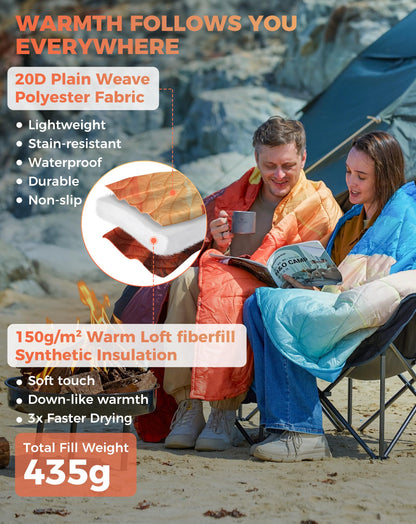 KingCamp SMART 150 XL Ultralight Camping Blanket â€?Packable, Wearable & Water-Repellent for Outdoor & Stadium Use
