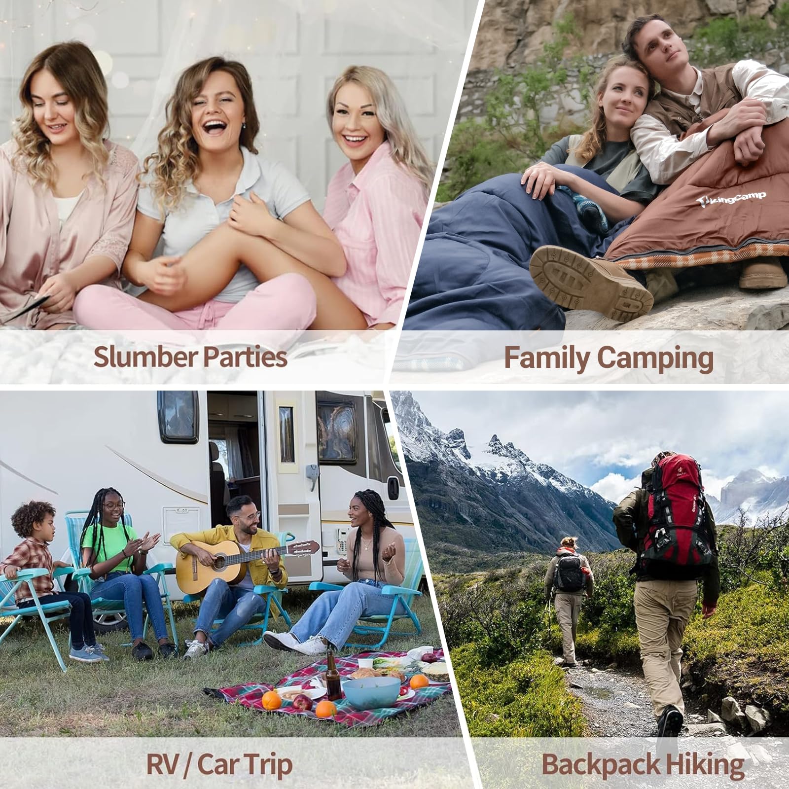 KingCamp SNOWFLAKE 400 Versatile All-Season Sleeping Bag ¨C Wide, Convertible to Double, Flannel Lined for Camping, Hiking, and Outdoor Adventures