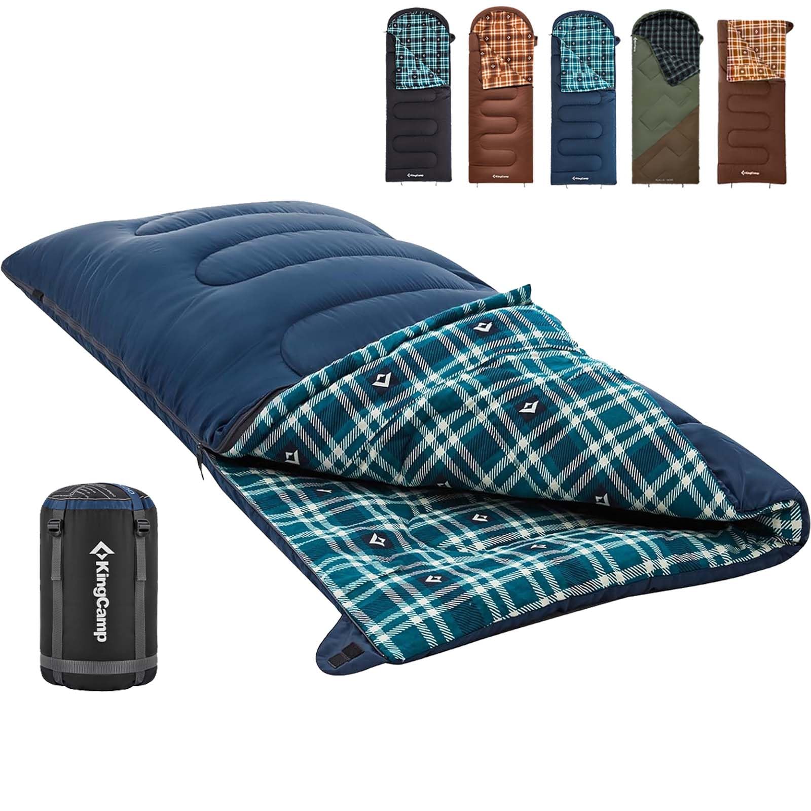KingCamp SNOWFLAKE 400 Versatile All-Season Sleeping Bag ¨C Wide, Convertible to Double, Flannel Lined for Camping, Hiking, and Outdoor Adventures