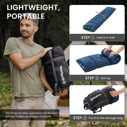 KingCamp SNOWFLAKE 400 Versatile All-Season Sleeping Bag ¨C Wide, Convertible to Double, Flannel Lined for Camping, Hiking, and Outdoor Adventures