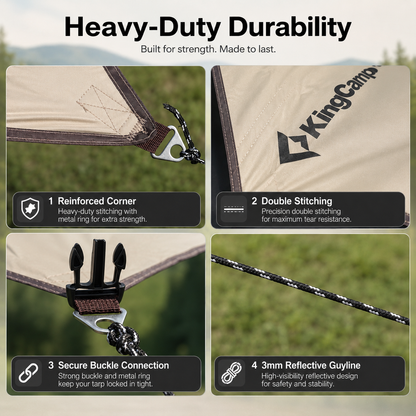 KingCamp Shield Hexa Tarp | 14.4ft x 14.4ft Blackout Sun Shelter with Hexagon Design, 210D Oxford Full Light-Blocking Canopy, PU3000mm Waterproof