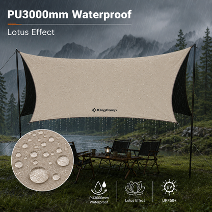 KingCamp Shield Hexa Tarp | 14.4ft x 14.4ft Blackout Sun Shelter with Hexagon Design, 210D Oxford Full Light-Blocking Canopy, PU3000mm Waterproof