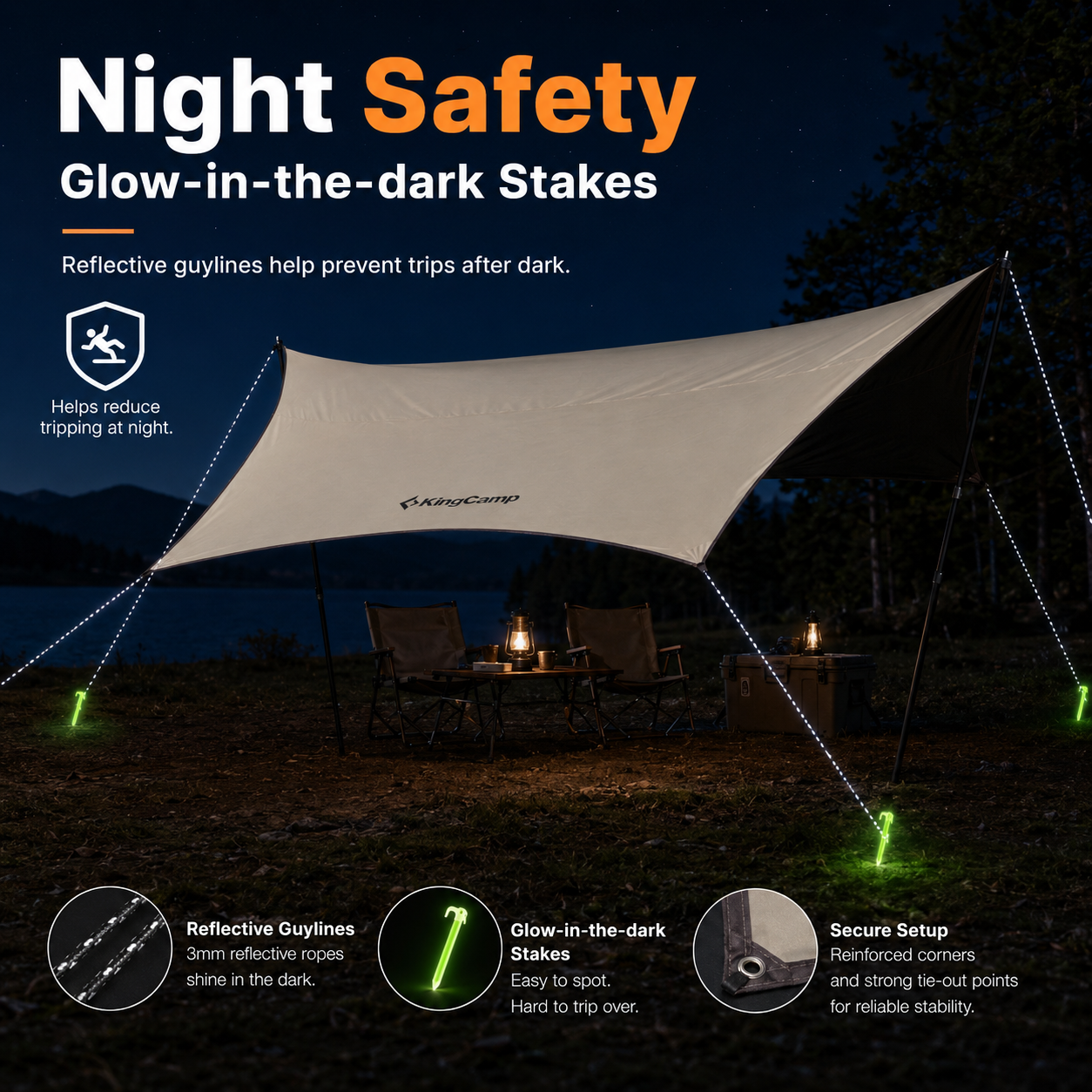 KingCamp Shield Hexa Tarp | 14.4ft x 14.4ft Blackout Sun Shelter with Hexagon Design, 210D Oxford Full Light-Blocking Canopy, PU3000mm Waterproof