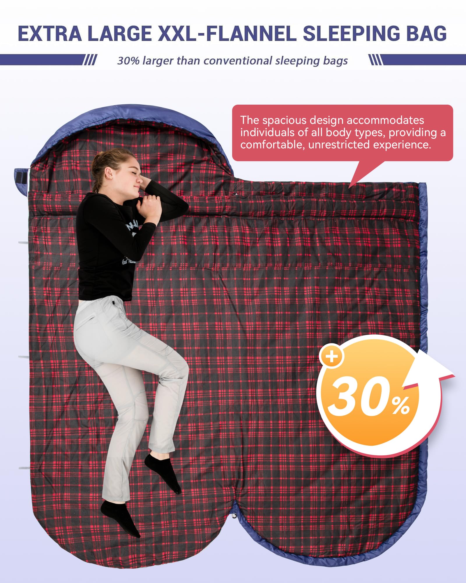 KingCamp Sleeping Bag for Adults, Cold Weather & Warm Extra Wide Big & Tall XL Portable Waterproof Flannel Sleeping Bags