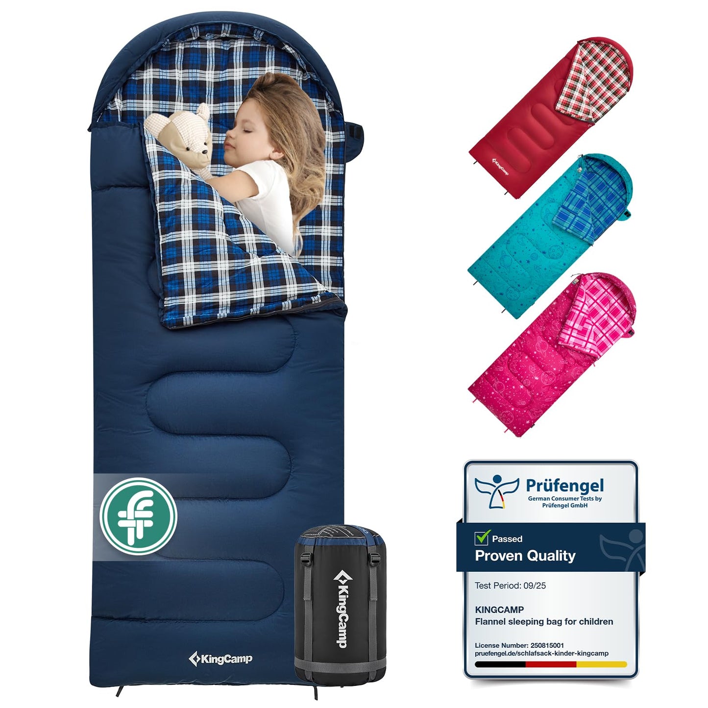 KingCamp CLOUDY Envelope Sleeping Bag with Hood for Children | Water-Resistant & Machine Washable