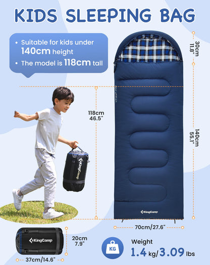 KingCamp CLOUDY Envelope Sleeping Bag with Hood for Children | Water-Resistant & Machine Washable
