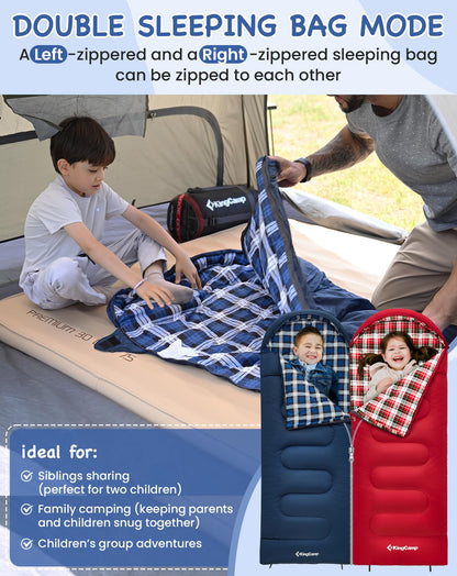 KingCamp CLOUDY Envelope Sleeping Bag with Hood for Children | Water-Resistant & Machine Washable