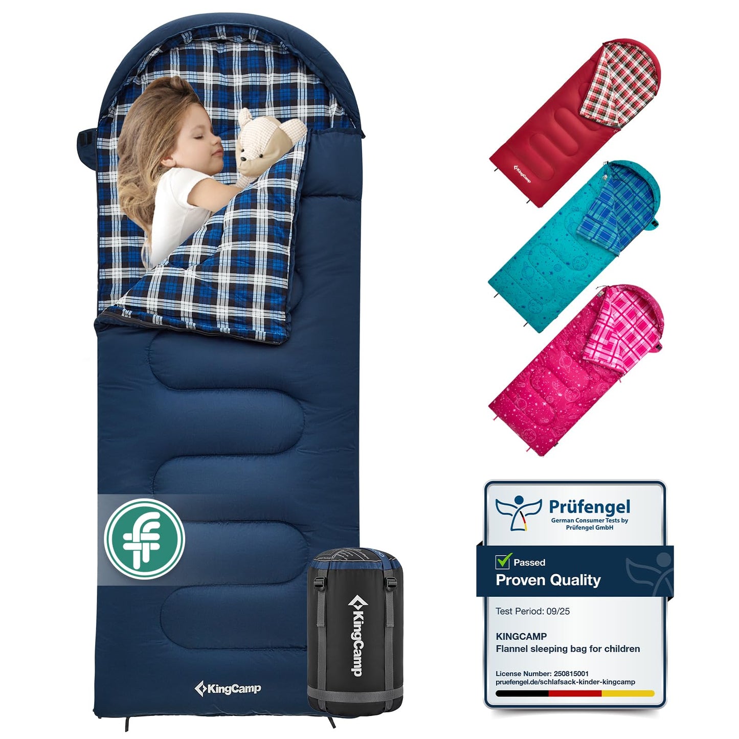 KingCamp CLOUDY Envelope Sleeping Bag with Hood for Children | Water-Resistant & Machine Washable