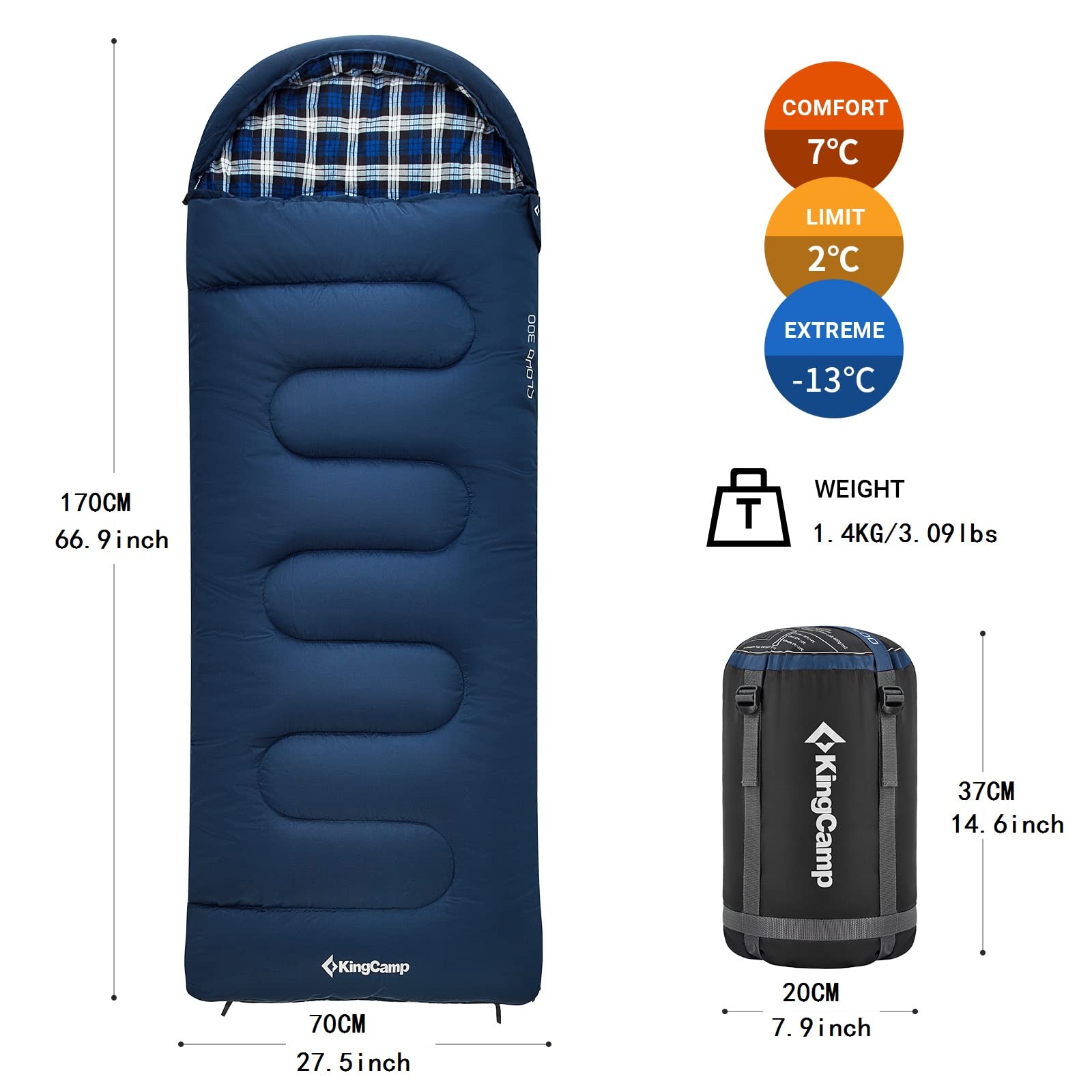 KingCamp CLOUDY 300S Kids Sleeping Bag-Envelope With Hood