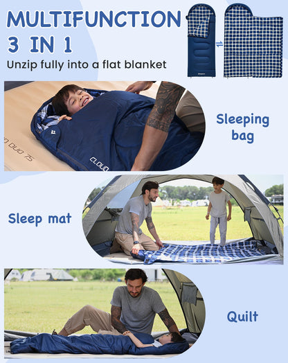 KingCamp CLOUDY Envelope Sleeping Bag with Hood for Children | Water-Resistant & Machine Washable