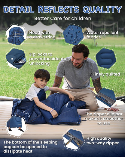 KingCamp CLOUDY Envelope Sleeping Bag with Hood for Children | Water-Resistant & Machine Washable