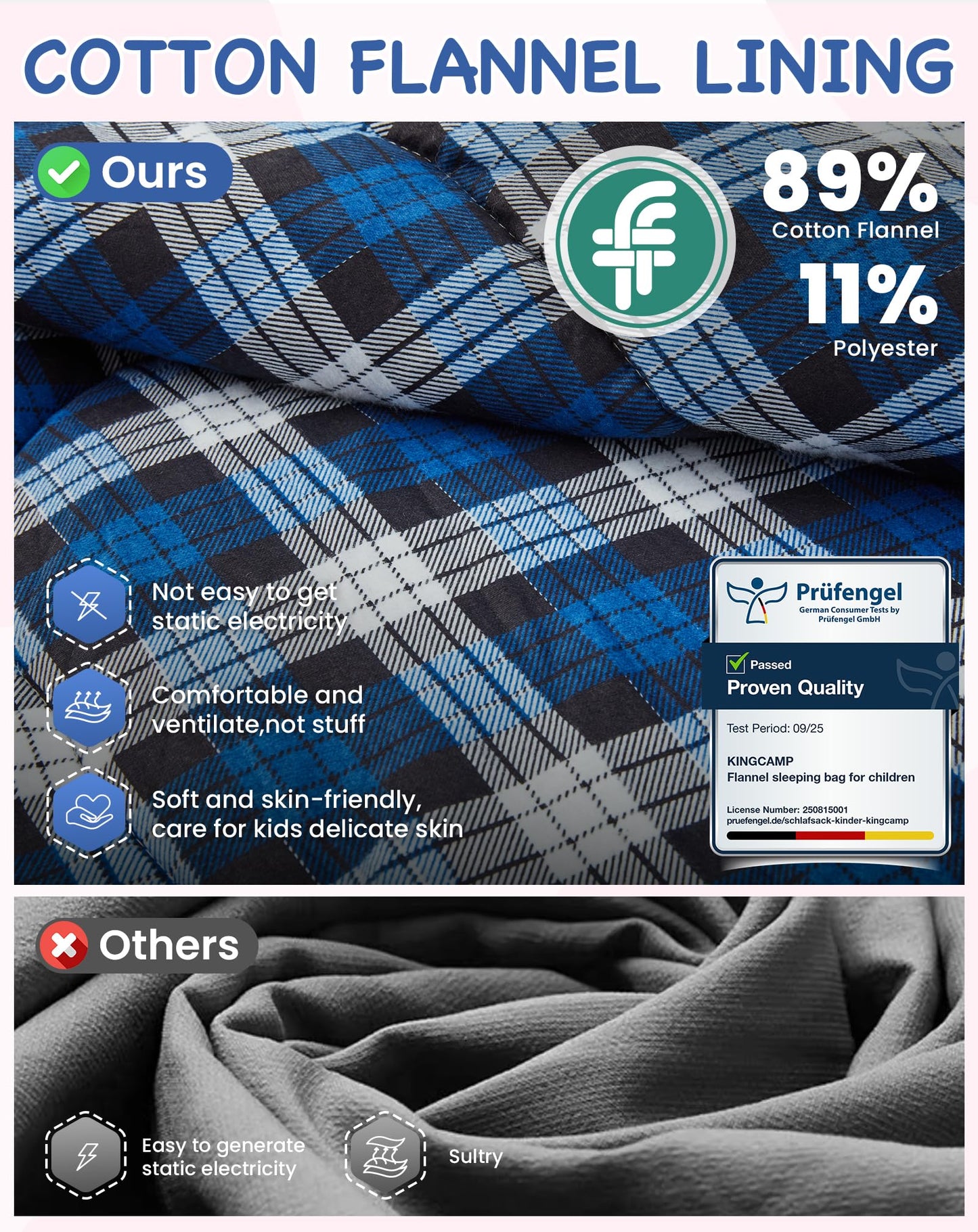 KingCamp CLOUDY Envelope Sleeping Bag with Hood for Children | Water-Resistant & Machine Washable