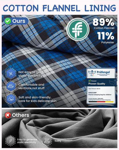 KingCamp CLOUDY Envelope Sleeping Bag with Hood for Children | Water-Resistant & Machine Washable