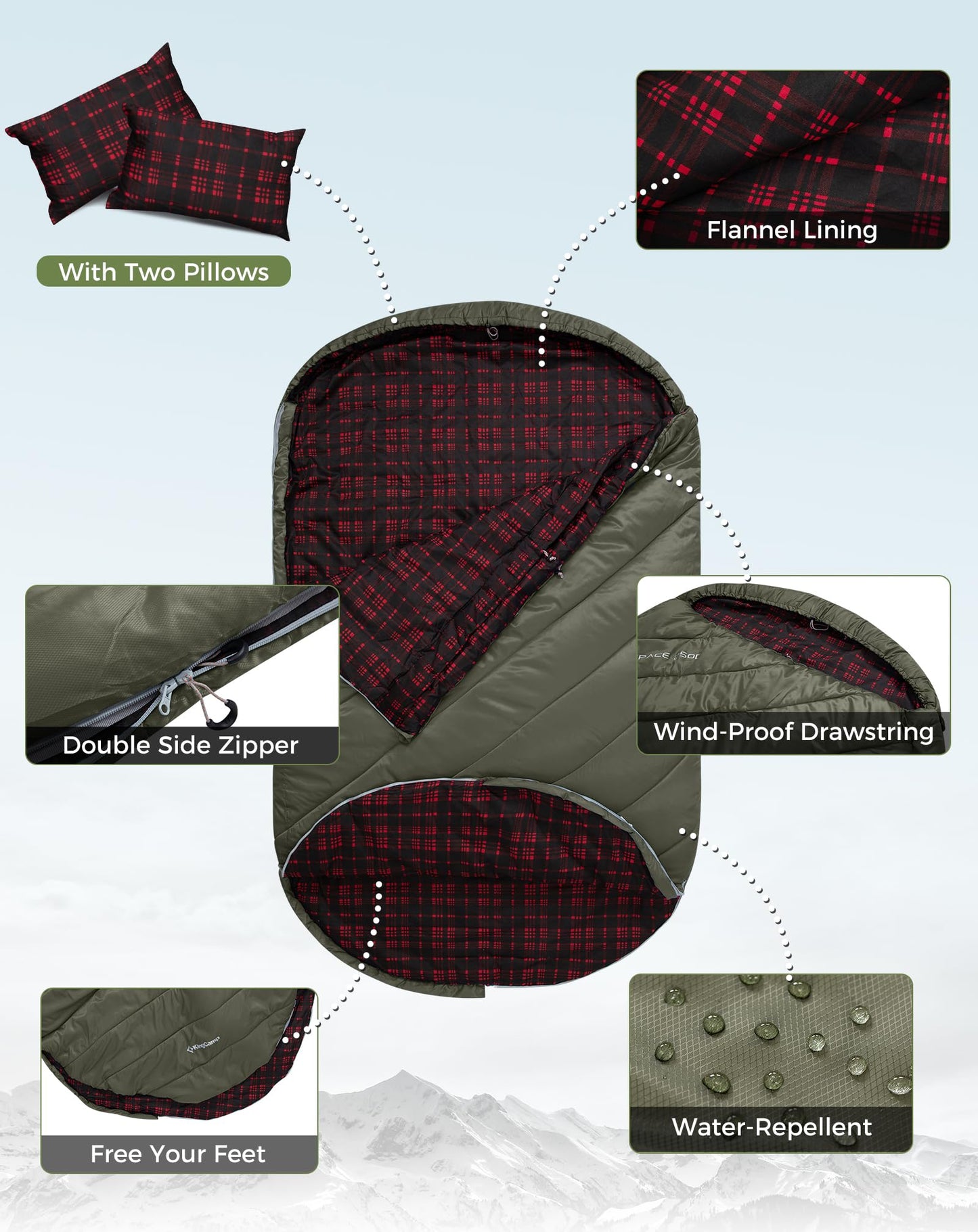 KingCamp FREESPACE 250D Double-Sized Sleeping Bag