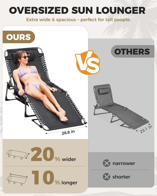 KingCamp Oversize Padded Folding Chaise Lounge Chair