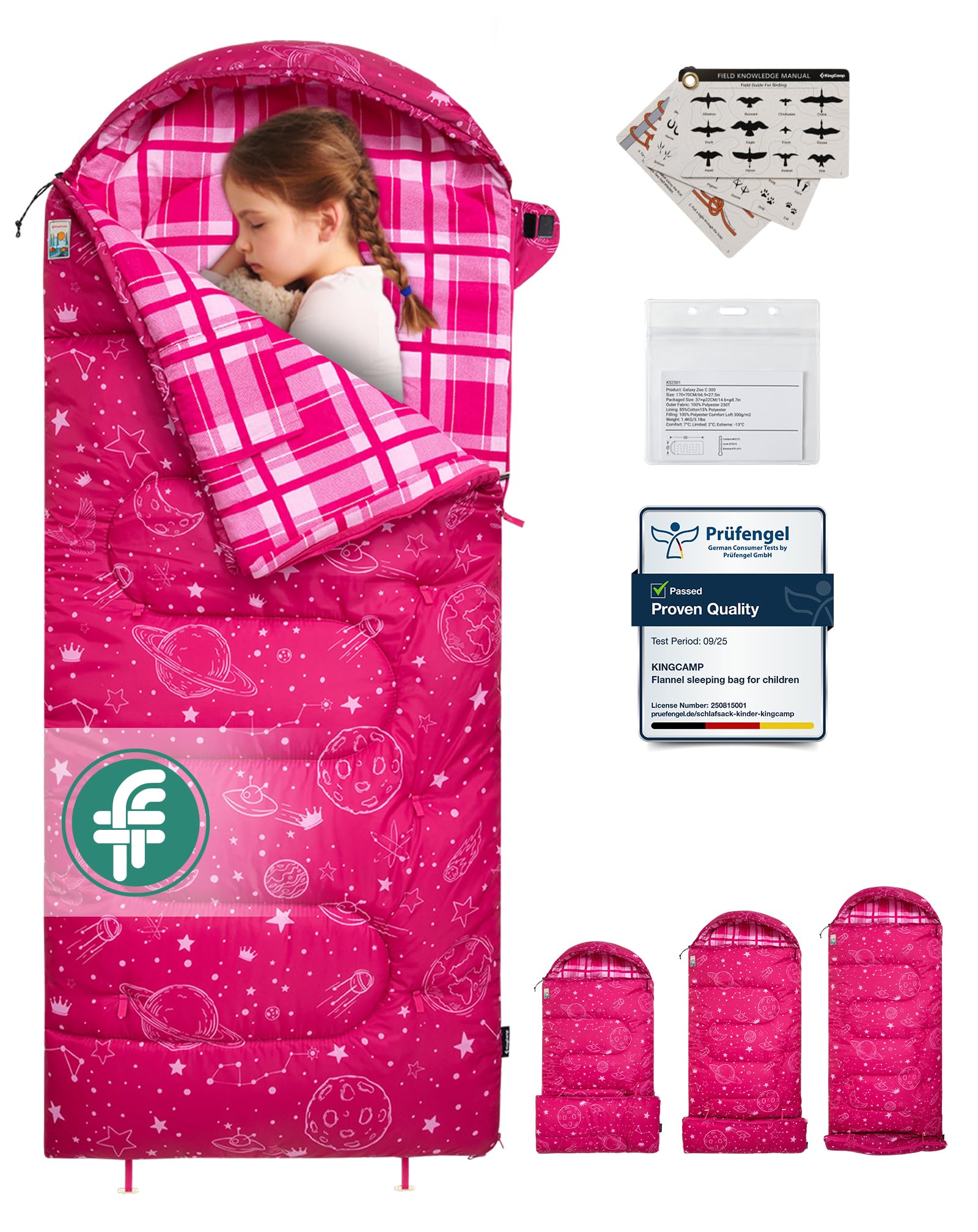 KingCamp Galaxy Zoo Children's Sleeping Bag – Adjustable Length for Growing Kids | 3 Season Camping & Sleepovers