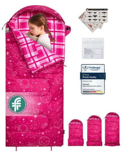 KingCamp Galaxy Zoo Children's Sleeping Bag – Adjustable Length for Growing Kids | 3 Season Camping & Sleepovers