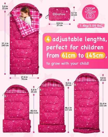KingCamp Galaxy Zoo Children's Sleeping Bag – Adjustable Length for Growing Kids | 3 Season Camping & Sleepovers