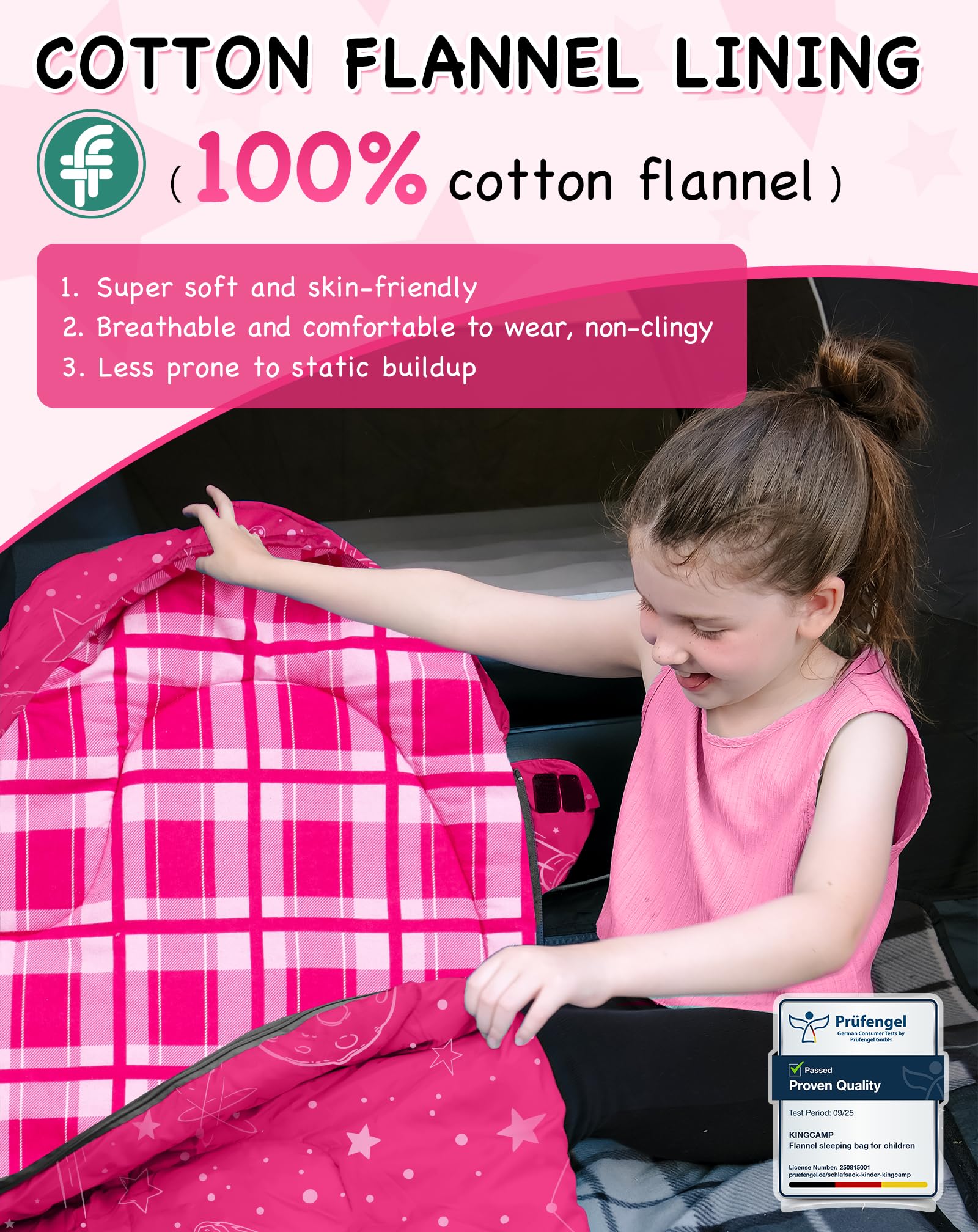 KingCamp Galaxy Zoo Children's Sleeping Bag – Adjustable Length for Growing Kids | 3 Season Camping & Sleepovers