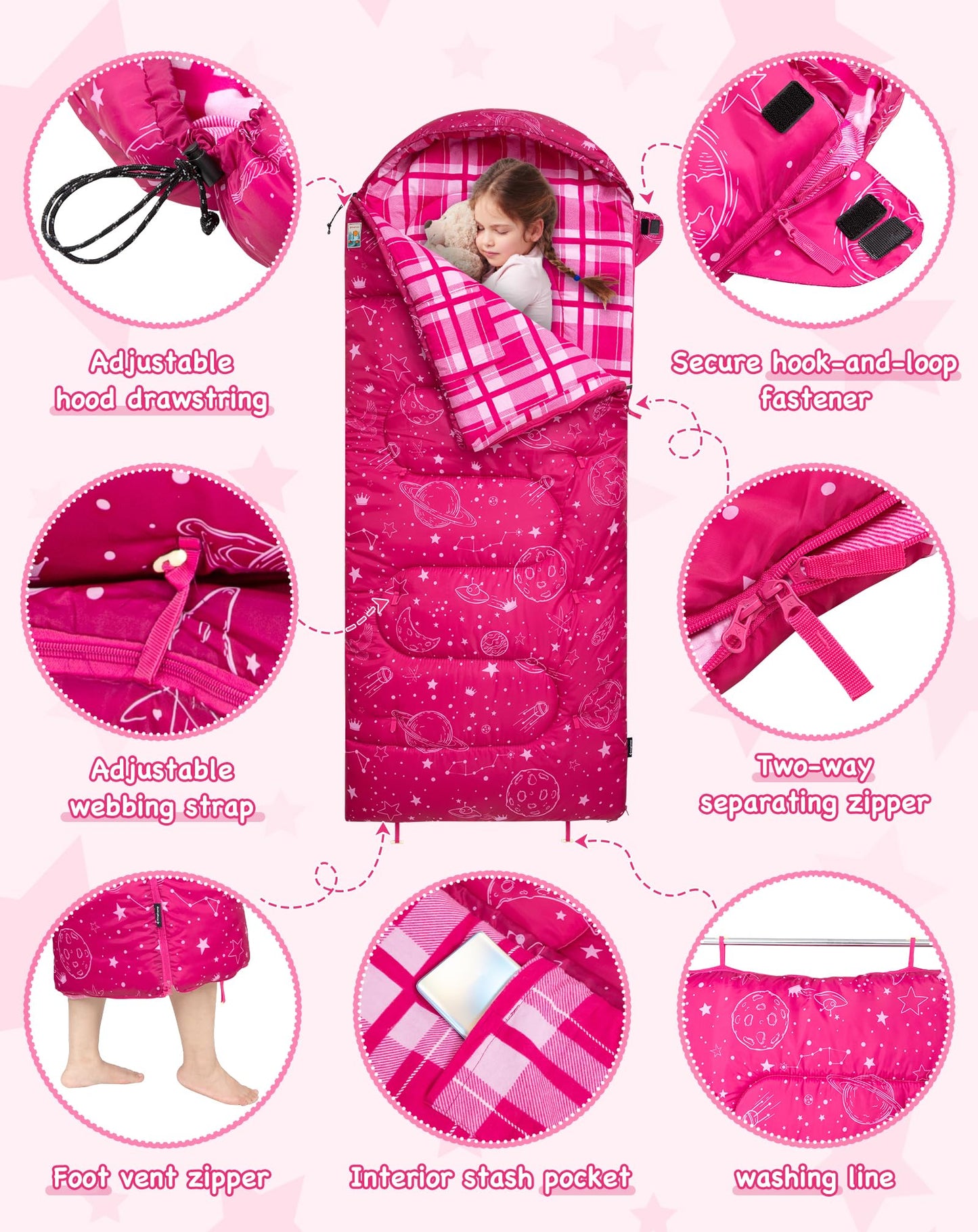 KingCamp Galaxy Zoo Children's Sleeping Bag – Adjustable Length for Growing Kids | 3 Season Camping & Sleepovers