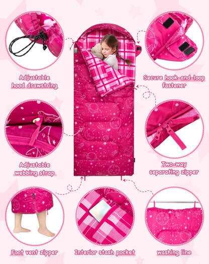 KingCamp Galaxy Zoo Children's Sleeping Bag – Adjustable Length for Growing Kids | 3 Season Camping & Sleepovers