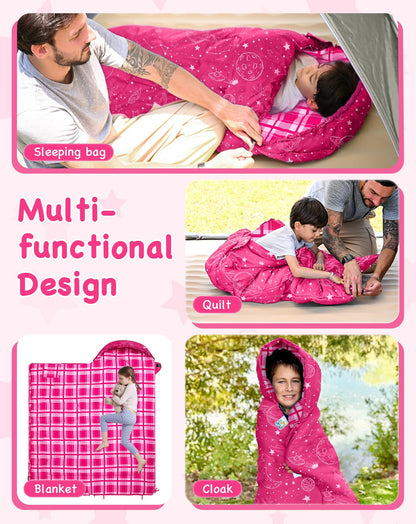 KingCamp Galaxy Zoo Children's Sleeping Bag – Adjustable Length for Growing Kids | 3 Season Camping & Sleepovers