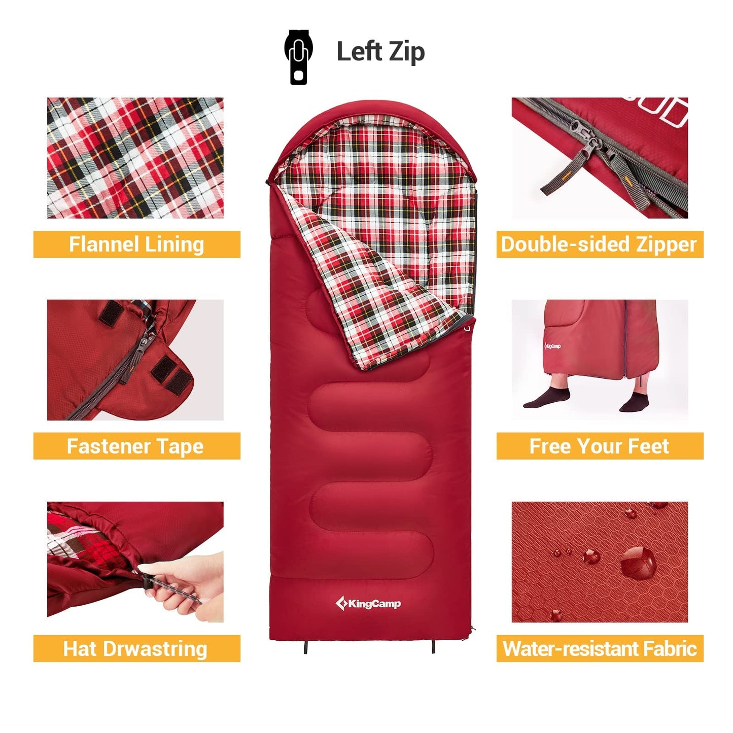 KingCamp CLOUDY 400 Sleeping Bag-Envelope With Hood