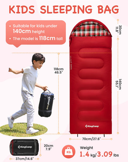 KingCamp CLOUDY Envelope Sleeping Bag with Hood for Children | Water-Resistant & Machine Washable