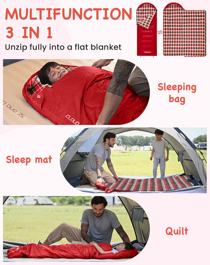 KingCamp CLOUDY Envelope Sleeping Bag with Hood for Children | Water-Resistant & Machine Washable